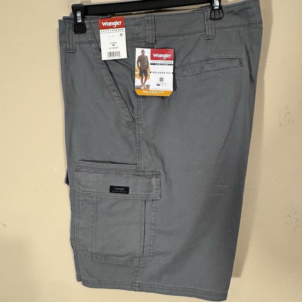 Wrangler Cargo Shorts Men 40 Relaxed Fit Cotton Gray Outdoors Trail Casual‎ NEW